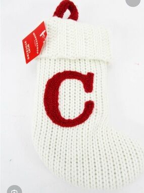 Letter C Wondershop Mini Christmas Stocking White Knit New